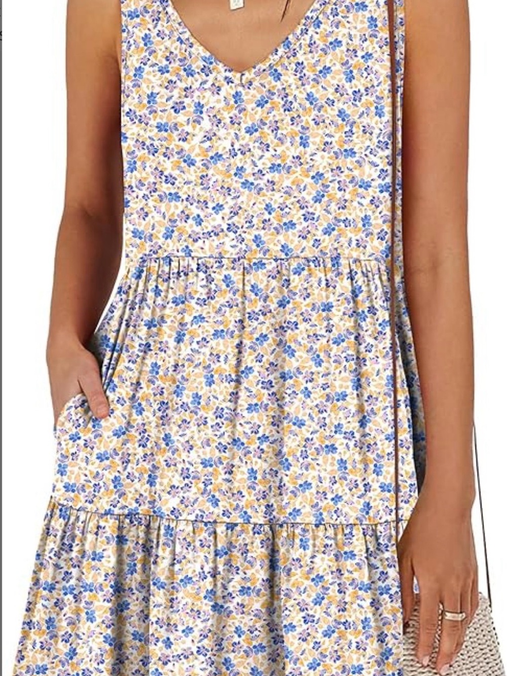 Women’s Floral Tiered Casual Dress in Yellow & Blue
